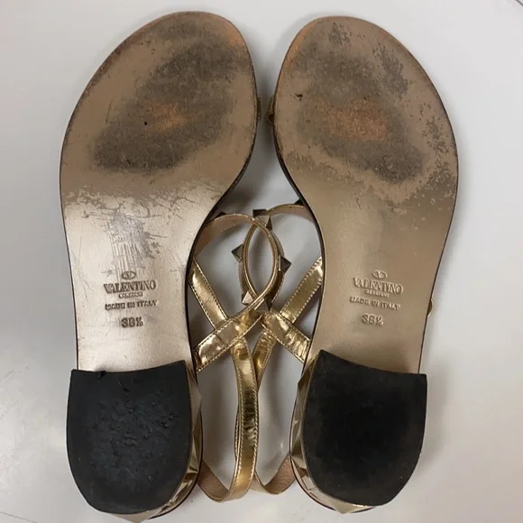 Authentic Rare Valentino Garavani rockstud gold open toe sandals size 8.5 - Picture 4 of 4